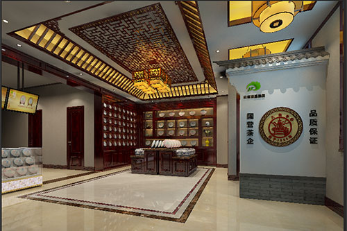 彭市镇古朴典雅的中式茶叶店大堂设计效果图